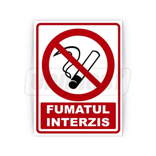 Indicator de avertizare "FUMATUL INTERZIS" din compozit cu imprimare UV directa, 20 x 26 cm