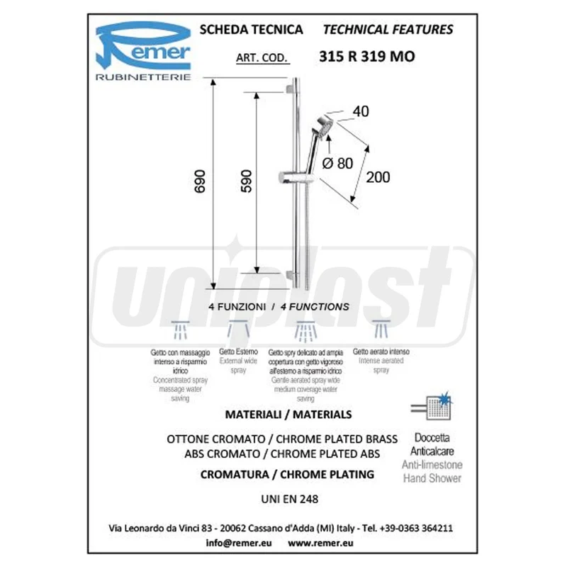 Bara de dus cu suport 315R319MO  REMER 2