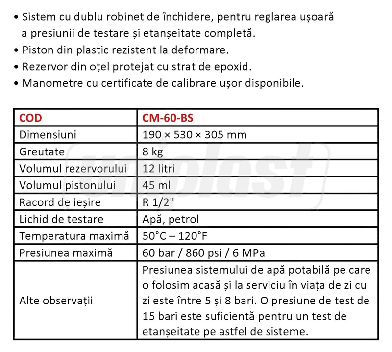 Pompa testare presiune instalatii PN60 CM-60-BS  CANDAN 4