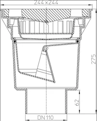 Sifon exterior vertical D.110 fonta, 240 x 240 mm, H=270 mm, 7 t HL606/1  HL 2