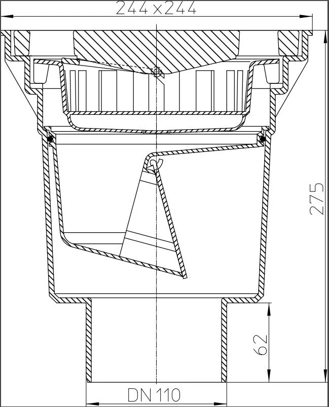 Sifon exterior vertical D.110 fonta, 240 x 240 mm, H=270 mm, 7 t HL606/1  HL 2