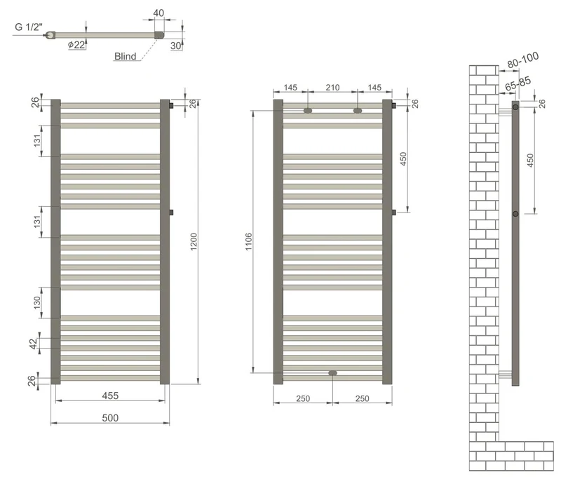 Uscator de prosoape 500 x 1200 mm Flat (crom) Haiti  RADIVA 2