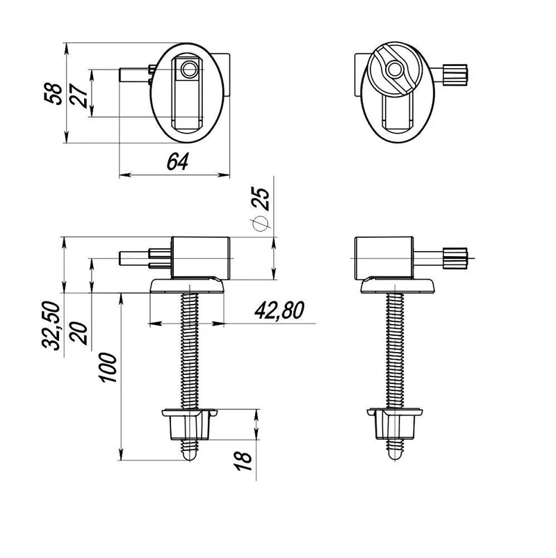 Крепление для сиденья (L=100 мм) с микролифтом СУ-7Д.10.ЗП  SOLOPLAST 3