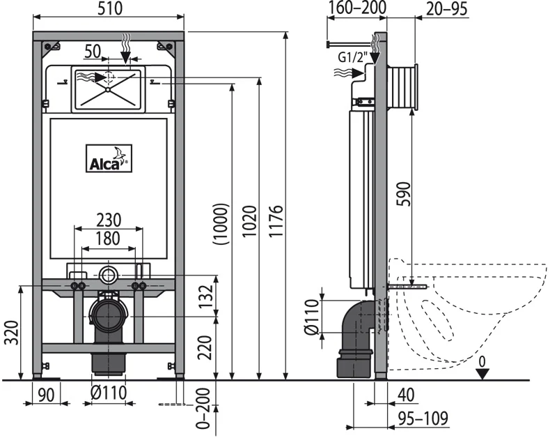 Инсталляция для подвесных унитазов Sadromodul A101/1200 (4168)  ALCAPLAST 4
