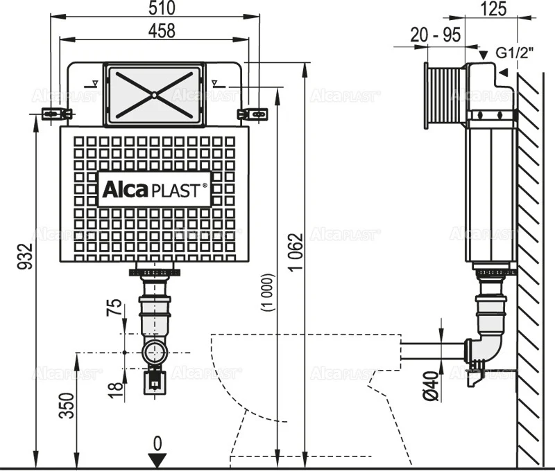 Бачок WC пластик, внутристенный Basicmodul A112 (6494)  ALCAPLAST 2
