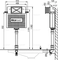 Бачок WC пластик, внутристенный Basicmodul A112 (6494)  ALCAPLAST 3