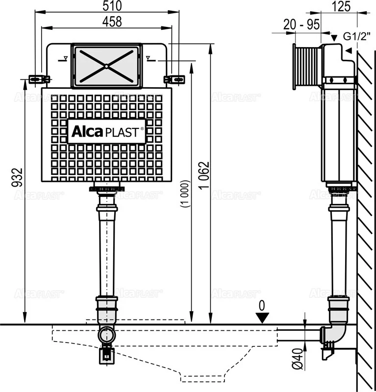 Бачок WC пластик, внутристенный Basicmodul A112 (6494)  ALCAPLAST 3