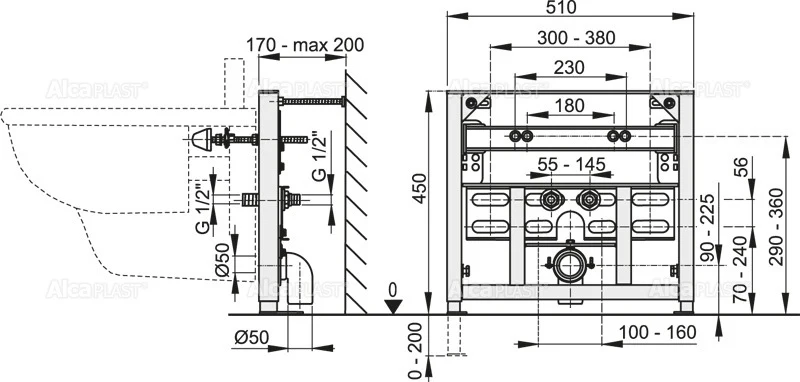 Рама для биде A105 / 450  ALCAPLAST 2
