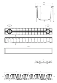 Rigola canalizare PP cu grila din fonta B125 1000x100x100 mm  SAB 4