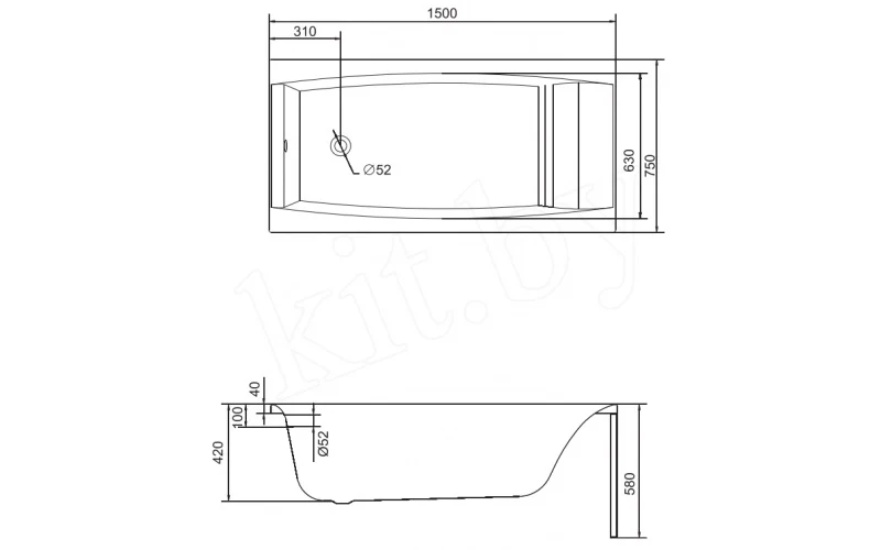Сada de baie din acril CERSANIT Virgo 150 x 75 cm dreptunghiulara (5438) 4