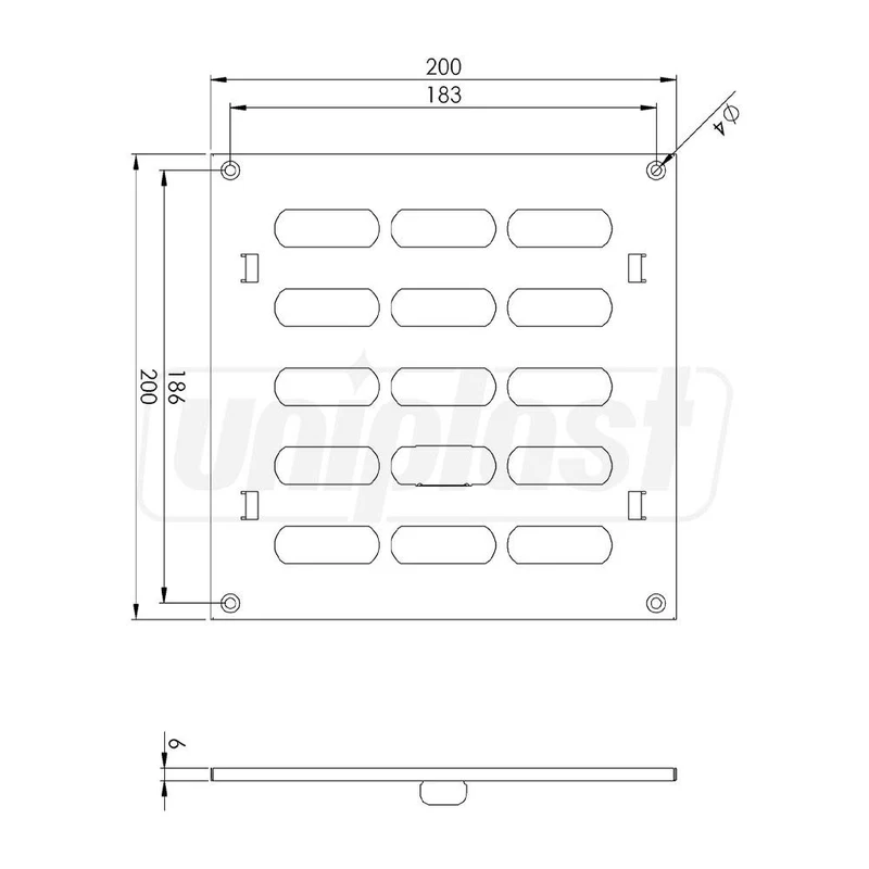 Grila ventilatie metal patrata 200 x 200 mm reglabila MR2020R  EUROPLAST 2