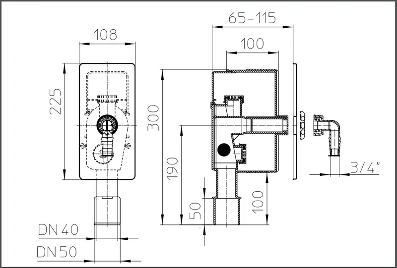 Sifon pentru masina de spalat cu supapa D. 40/50 HL 404  HL 2