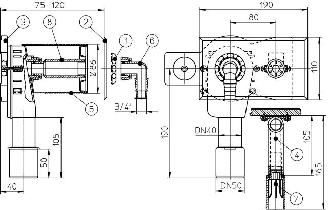 Sifon pentru masina de spalat cu supapa + cot 1/2" D. 40/50 HL 405  HL 2