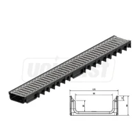Решетка канализационная с лотком A15 HDPE 4ALL H50 100x30x1000 мм (сталь оцинкованная) EN1433 (D.110, 75, 32)  MUFLESYSTEM 2