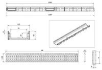Решетка канализационная с лотком A15 HDPE 4ALL H50 100x30x1000 мм (сталь оцинкованная) EN1433 (D.110, 75, 32)  MUFLESYSTEM 3