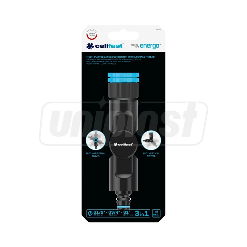 Адаптер угловой ENERGO™ для быстросоединения D. 1/2"-3/4"-1" М (вращ. гориз. 360°, вертик. 180°)  CELLFAST 4