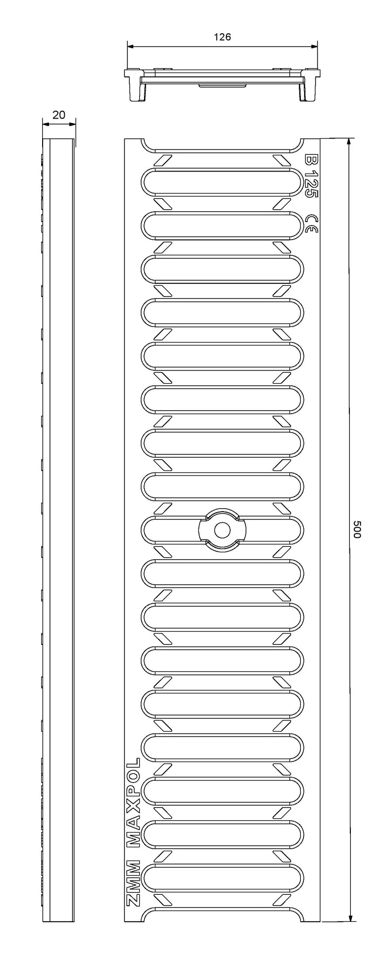 Gratar fonta canalizare fara rigola 500x126 mm B125  ZMM MAXPOL 4