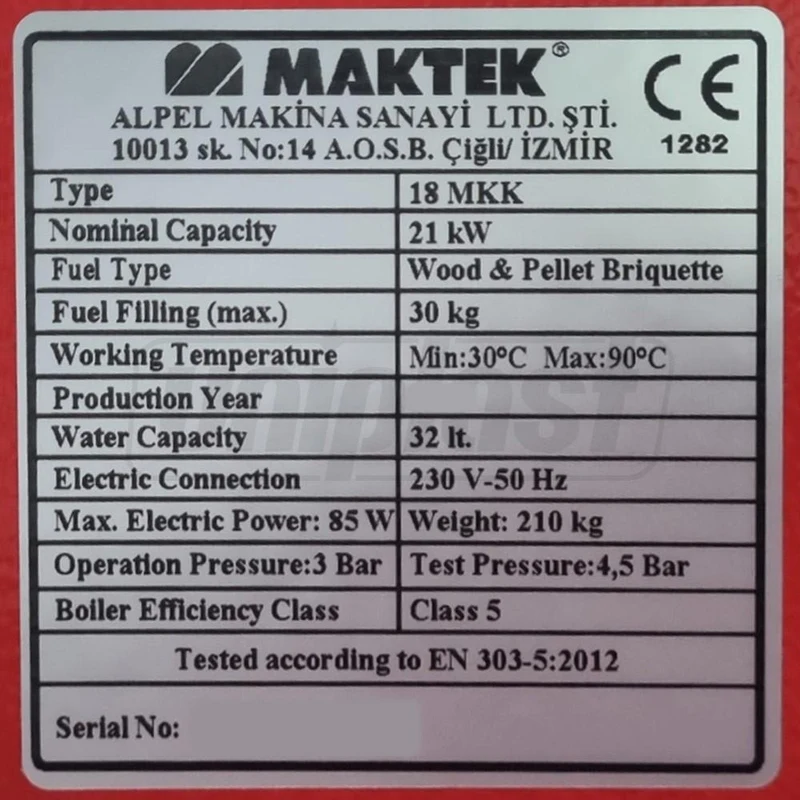 Cazan pe combustibil solid din otel 18MKK 22 kW, 220 m² (lemne, carbune, seminte), L=900 mm, W=600 mm  MAKTEK 3