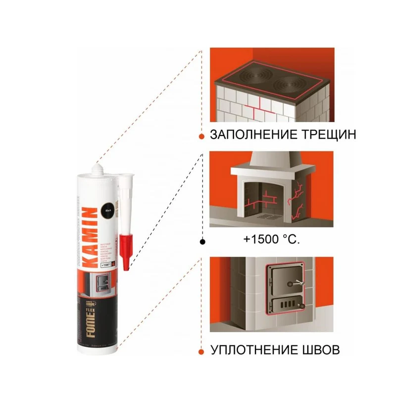 Герметик жароустойчивый KAMIN 1500°C черный 300 мл  FOME FLEX 3
