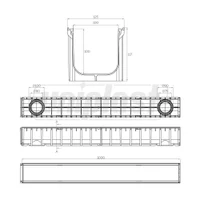 Решетка канализационная с лотком A15  ПП из двух частей (черная) 100x100x1000 мм (вертикальный выход D.110x75)  SAB 3