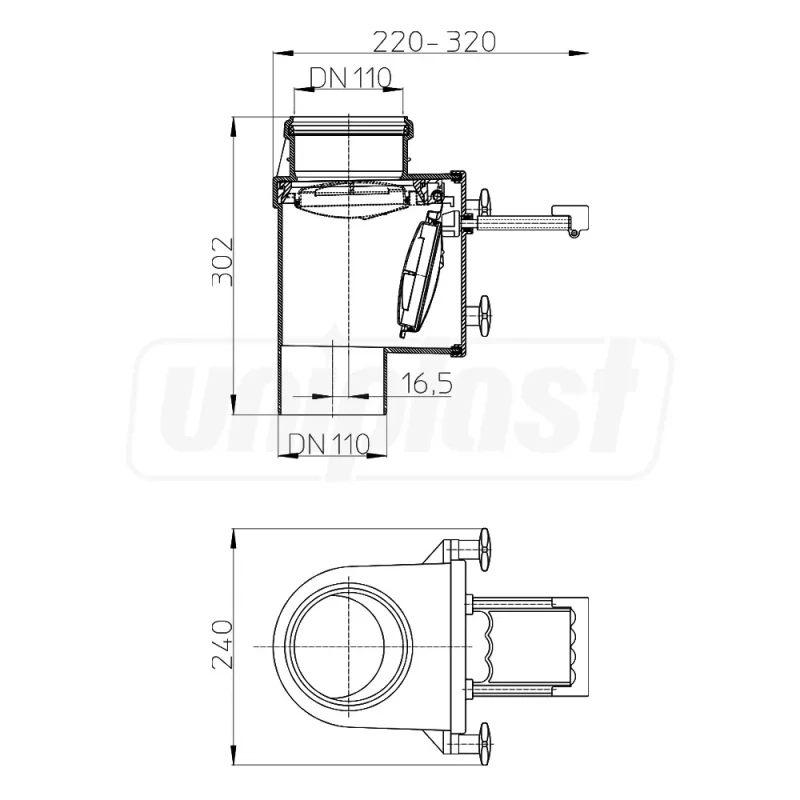 Clapeta de sens unic D.110 PVC verticala (сlapeta din inox si inchizator manual) HL710.1V  HL 2