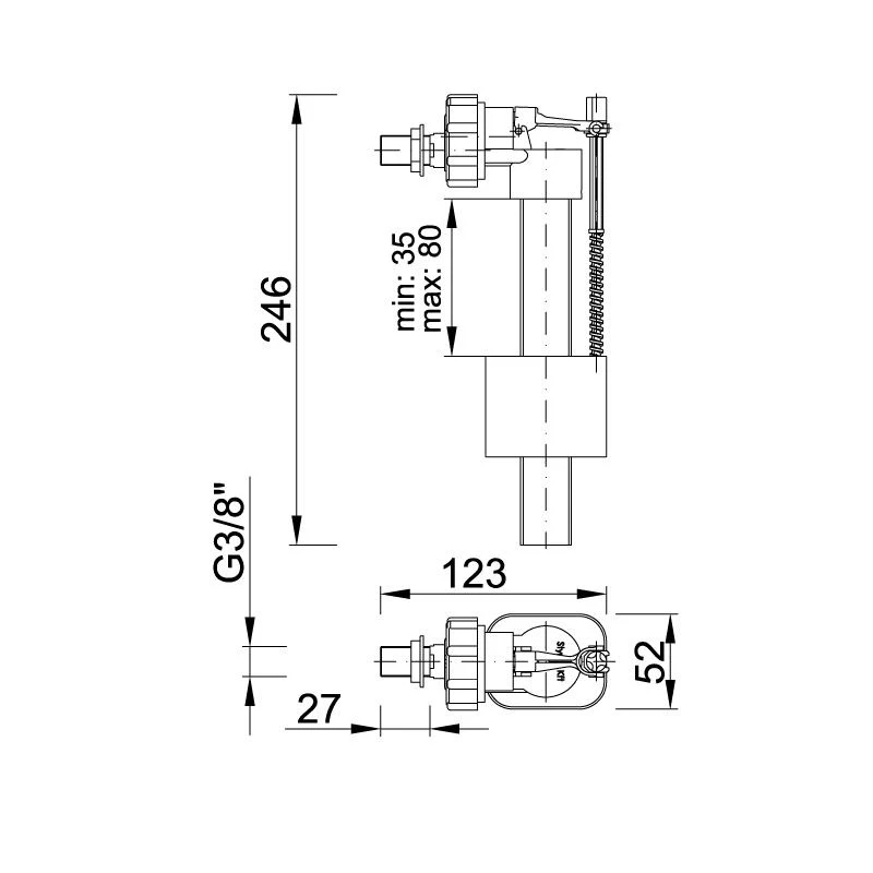 Mecanism de inarcare universal cu racord plastic D. 3/8"  STYRON 2
