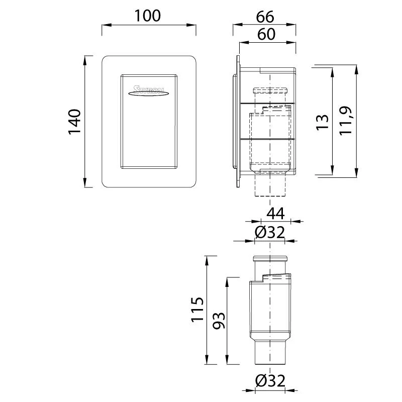Sifon pentru aparat de aer conditionat, incorporat D. 32 100 x 140 mm STY-300-KLE+MD  STYRON 2