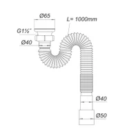 Sifon lavoar gofrat D. 1.1/2" x 50 ventil inox 65, L=1200 mm Г0106  SOLOPLAST 2