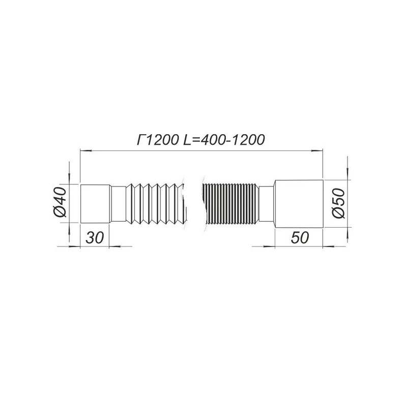 Гибкая труба без гайки D. 40 x 50 L=1200 мм Г1200  SOLOPLAST 2