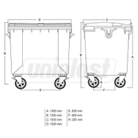 Cos pentru transportarea deseurilor 1100 L din plastic pe roti (albastru) HE 2