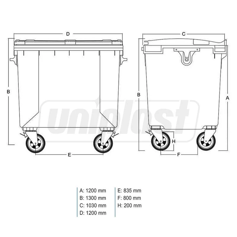 Cos pentru transportarea deseurilor 1100 L din plastic pe roti (albastru) HE 2