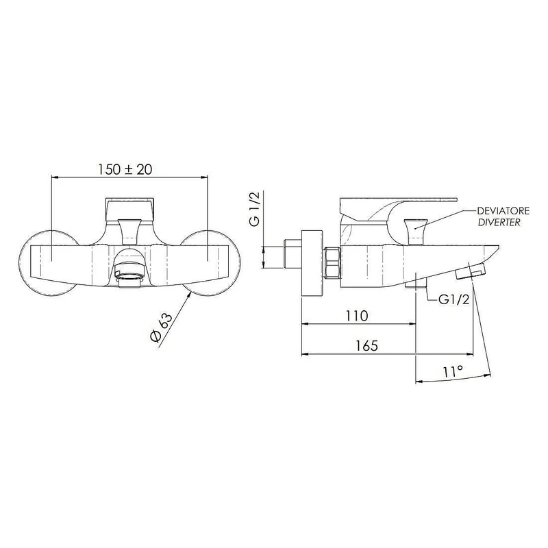 Смеситель для ванны настенный CLASS LINE L05NO (черный мат)  REMER 2