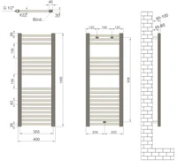 Полотенцесушитель  400 x 1000 мм Flat (черный мат) Haiti  RADIVA 3