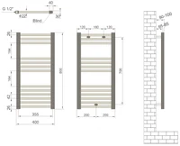 Uscator de prosoape  400 x 800 mm Flat (negru mat) Haiti  RADIVA 3