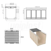 Gratar fonta canalizare cu rigola fibrobeton L=1000 mm H=530 mm B=454 mm EN124 D400 TR 4
