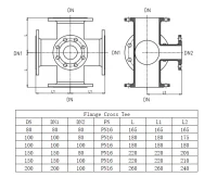 Cruce fonta cu 2 planuri cu flanse pentru hidrant D.250 x 250 x 100 PN16, L=700 mm (12/8 gauri)  UNV 2