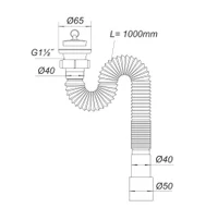 Sifon lavoar gofrat D. 1.1/2" x 50 ventil inox 65, L=1000 mm Г0105  SOLOPLAST 2