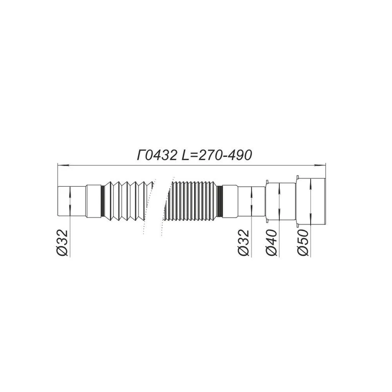 Гибкая труба без гайки D. 32 x 50 L= 490 мм Г0432  SOLOPLAST 2