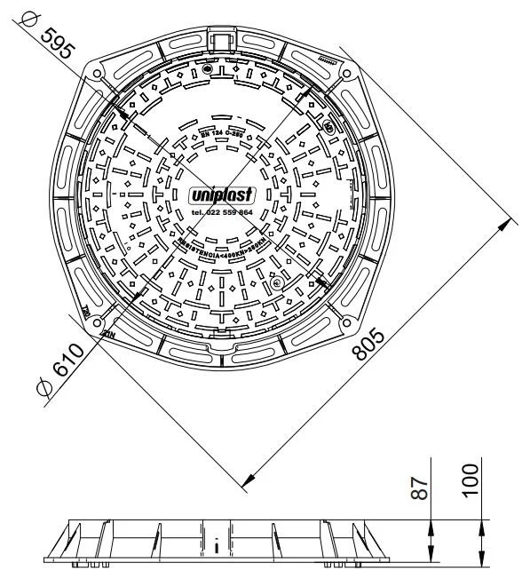 Capac din fonta D.600 EN-124 C250 38 kg cu lacat N (595x805x100 mm) 2