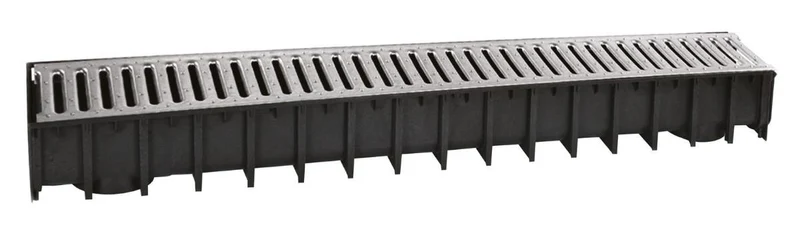 Rigola canalizare PP cu grila din otel zincat A15 100x100x1000 mm (cu iesire verticala D.110x75)  SAB 2