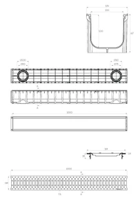 Rigola canalizare PP cu grila din otel zincat A15 100x100x1000 mm (cu iesire verticala D.110x75)  SAB 3