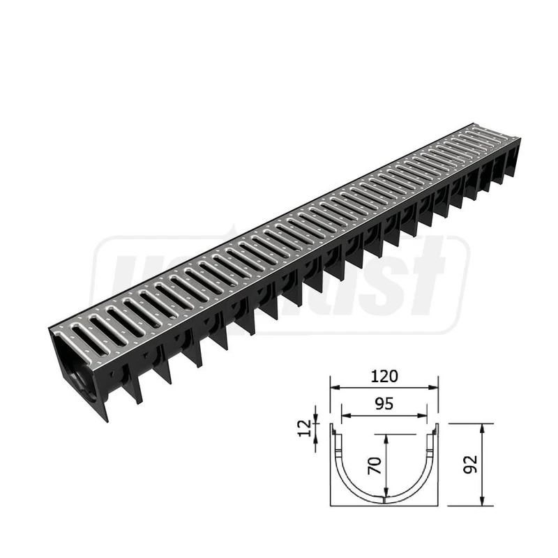 Решетка канализационная с лотком A15 HDPE 4ALL H70 100x70x1000 мм EN1433 (D.110)  MUFLESYSTEM 2