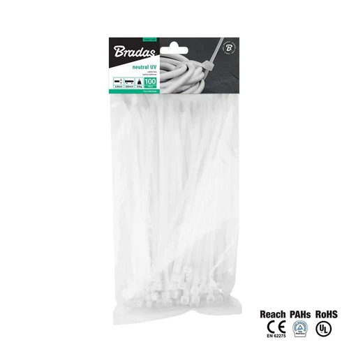 Coliere din nailon pentru cabluri 4.8 x 250 mm (albe) (100 buc.)  BRADAS